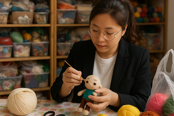 Yarn + tools — where our look‑alike dolls begin.